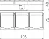 Technical drawing of a triple electrical socket with dimensions. Anteprima dell’immagine prodotto