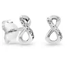 A pair of infinity-shaped stud earrings with small clear stones, displayed on a white background. Náhľad obrázku produktu