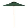 A green patio umbrella with a wooden pole is shown against a white background. Produktbild-Vorschau