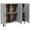 An open gray wooden sideboard with multiple shelves and compartments, shown from a front-side angle against a white background. Produktbild-Vorschau