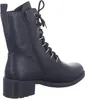 A black lace-up boot with a side zipper and a block heel, shown from the side. Podgląd zdjęcia produktu