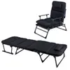 A black folding lounge chair and a black folding cot are shown against a white background. Produktbild-Vorschau