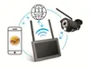 Diagram showing a wireless surveillance system connecting a smartphone, a monitor, and a camera via Wi-Fi and a router. Produktbild-Vorschau
