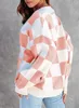 ASKSA Damen Cardigan Karomuster V-Ausschnitt Strickjacke Produktbild-Vorschau 4
