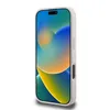 A white iPhone case with a pink stripe on the bottom is shown from a side angle. Produktbild-Vorschau