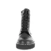 A front view of a black lace-up boot with a platform sole decorated with studs. Produktbild-Vorschau