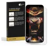 A product packaging for a screen protector for an iPhone 14 Pro Max, with a phone displaying a graphic image next to it. Produktbild-Vorschau