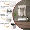 A bathroom vanity with a mirror and sink, featuring close-up diagrams of the cabinet's features. Produktbild-Vorschau