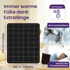 Marketing image showing a blanket with dimensions and feature callouts, and lifestyle shots of people using a blanket. Produktbild-Vorschau