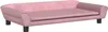 A pink dog bed shaped like a miniature sofa, shown from a three-quarter angle against a white background. Podgląd zdjęcia produktu