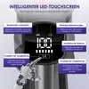 A close-up of a vacuum cleaner's LED touchscreen display with feature callouts. Produktbild-Vorschau