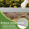 A garden border being installed next to yellow flowers, with text highlighting its features. Produktbild-Vorschau