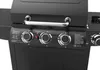 Close-up view of the control panel and handle of a black gas grill. Produktbild-Vorschau