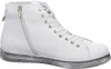 A white high-top sneaker with a side zipper and white laces is shown against a white background. Produktbild-Vorschau