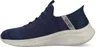 A side view of a blue Skechers slip-on shoe against a white background. Produktbild-Vorschau