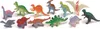 A collection of small plastic dinosaur toys arranged on a white background. Voir les images du produit