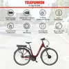 An advertisement for a Telefunken E-City RC845 electric bicycle, showcasing its features with icons and text, and a picture of the bicycle. Produktbild-Vorschau