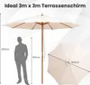 A large outdoor umbrella is shown with a silhouette of a person for scale, and a top-down view of the umbrella's canopy. Náhľad obrázku produktu