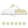 A split image of a mattress, showing a cross-section to reveal its inner structure. Several circular icons with German text are displayed below, illustrating product features. Anteprima dell’immagine prodotto