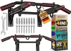 A product image displaying a wall-mounted pull-up bar and its accessories, along with packaging. Produktbild-Vorschau