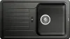 A top-down view of a black kitchen sink with a drainer. Produktbild-Vorschau