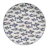 A round plate with a pattern of blue fish and red hearts on a white background. Náhled obrázku produktu