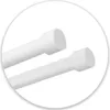 Close-up view of two white curtain rods with end caps. Anteprima dell’immagine prodotto