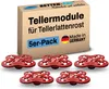 A cardboard box with product information and several red plastic modules in front of it. Produktbild-Vorschau