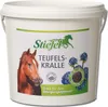 A white bucket of horse feed with a label showing a horse's head, clover flowers, and product information. Produktbild-Vorschau