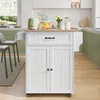 A white kitchen cart with a wooden countertop is shown in a kitchen setting. Podgląd zdjęcia produktu