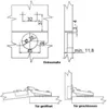 Technical drawings and diagrams illustrating the installation and dimensions of a hinge. Produktbild-Vorschau
