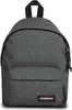 A studio shot of a gray Eastpak backpack.