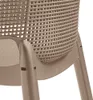 A close-up view of the side and back of a cappuccino-colored plastic chair, showing its woven texture and leg. Náhled obrázku produktu