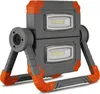 A portable LED work light with two lamp heads and a foldable stand. Produktbild-Vorschau