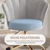 Close-up of a light gray office chair with a light blue seat cushion, featuring a promotional overlay with text. Produktbild-Vorschau