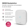A white X-Sense SBS50 base station is shown on the right side of the image, with a list of its features on the left side. Produktbild-Vorschau