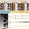 Collage of images showing a vanity mirror with LED lights and its features. Produktbild-Vorschau