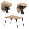 Collage showing close-ups of how to attach a table leg to a wooden surface and a fully assembled table with four legs. Produktbild-Vorschau