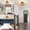 Collage of a woven ceiling light fixture shown in different room settings: a home office, an entryway, and a bedroom. Produktbild-Vorschau