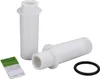 Two white filter cartridges and a black O-ring are displayed on a white background, along with a small green informational card. Anteprima dell’immagine prodotto