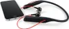 A black neckband headset with red wires is connected to a black smartphone. Voir les images du produit