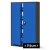 A blue metal filing cabinet with its doors open, showing folders inside. Náhľad obrázku produktu