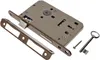 A lock mechanism, a strike plate, a screw, and a key are laid out on a white background. Produktbild-Vorschau