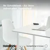 A white desk with a laptop and a black mouse, next to a white chair, in a bright room with sheer curtains. Produktbild-Vorschau