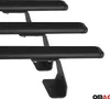 Three black roof racks are shown mounted on a white background. Podgląd zdjęcia produktu