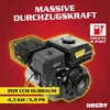 A close-up marketing image of a small engine, likely for a garden tool, against a red background. Produktbild-Vorschau