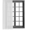 A white sheer curtain is partially covering a dark gray window frame with multiple panes. Produktbild-Vorschau