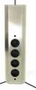 A vertical power strip with multiple outlets, made of stainless steel, placed in a corner against a white background. Produktbild-Vorschau