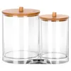Two clear glass jars with wooden lids and knobs, sitting on a clear base. Anteprima dell’immagine prodotto
