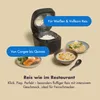 A rice cooker with various bowls of prepared rice dishes and text overlays. Produktbild-Vorschau